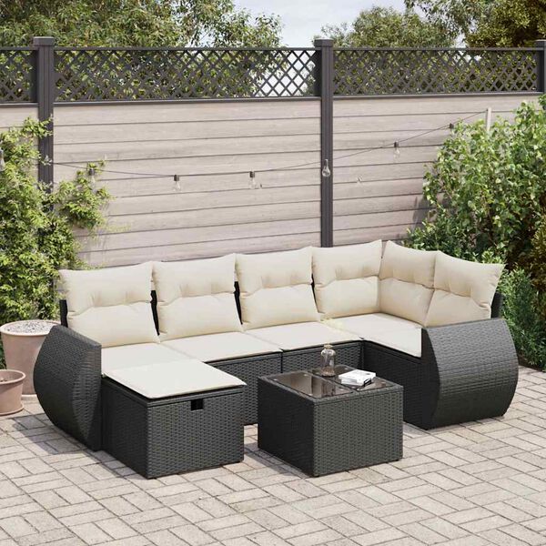 vidaXL Set Divani da Giardino con Cuscini 7pz Nero Polyrattan
