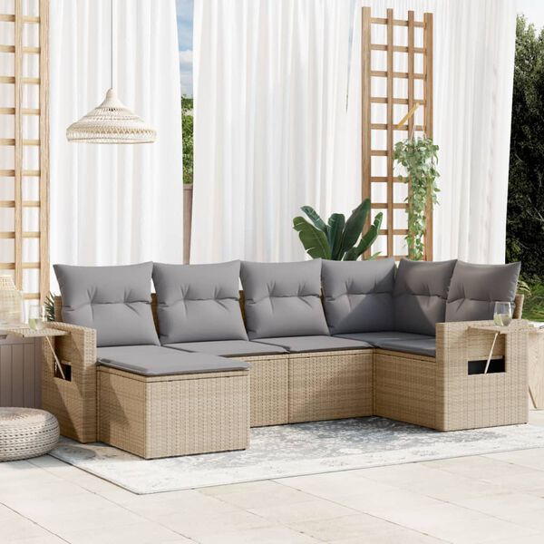 vidaXL Set Divano da Giardino 6 pz con Cuscini Beige in Polyrattan