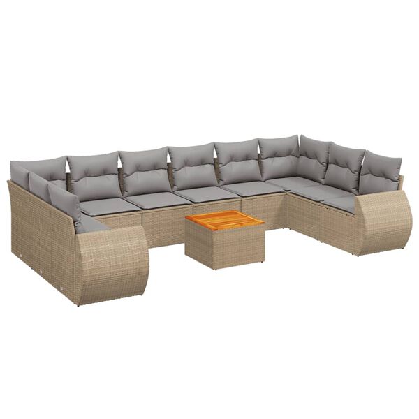 vidaXL Set Divani da Giardino 11 pz con Cuscini Beige in Polyrattan