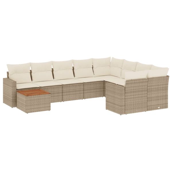 vidaXL Set Divano da Giardino 10 pz con Cuscini Beige in Polyrattan