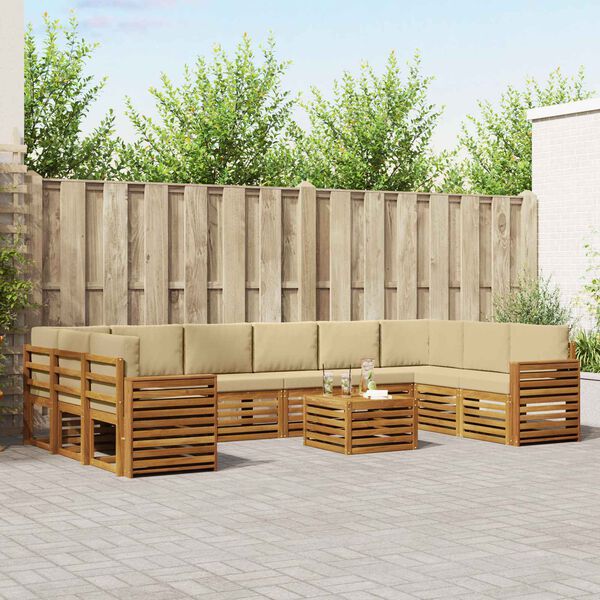 vidaXL Set divano sezionale con cuscino 11 pcs Naturale e Beige