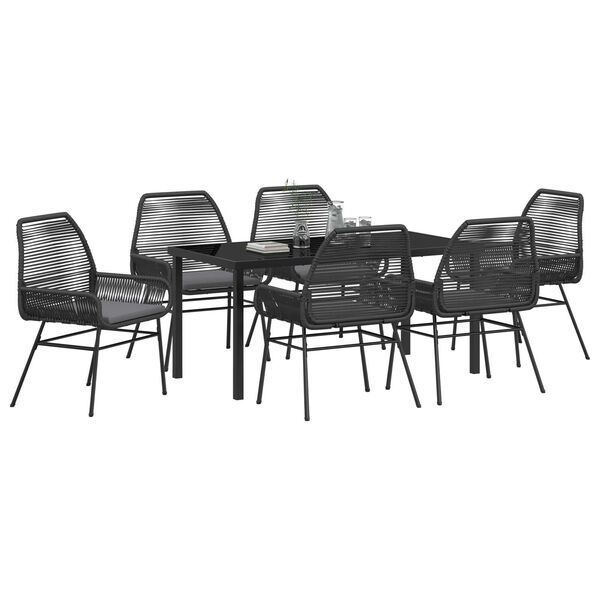 vidaXL Set da Pranzo per Giardino con cuscino 7 pcs Nero polyrattan