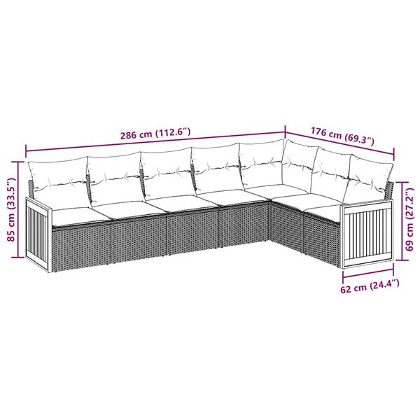 vidaXL Set Divani da Giardino con Cuscini 7pz Nero Polyrattan