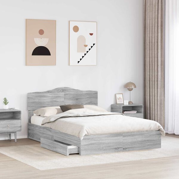 vidaXL Letto con Contenitore con testiera Grigio Sonoma 160 x 200 cm