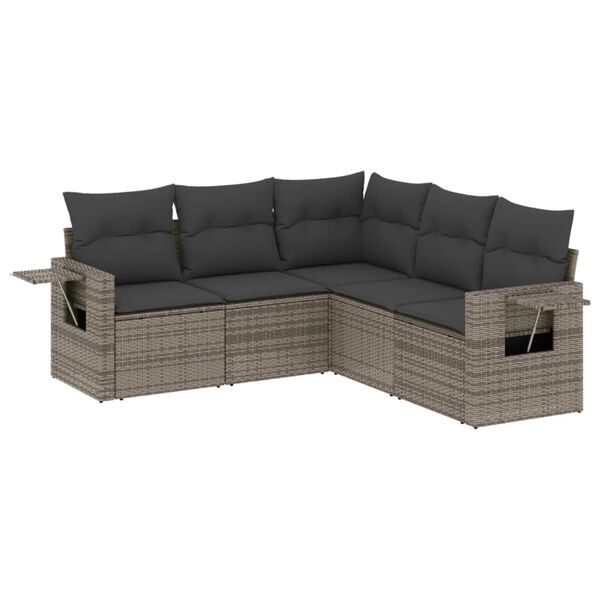 vidaXL Set Divano da Giardino 5 pz con Cuscini Grigio in Polyrattan