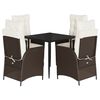 vidaXL Set da Pranzo da Giardino 5pz con Cuscini in Polyrattan Marrone