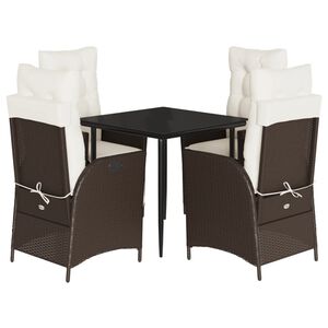 vidaXL Set da Pranzo da Giardino 5pz con Cuscini in Polyrattan Marrone