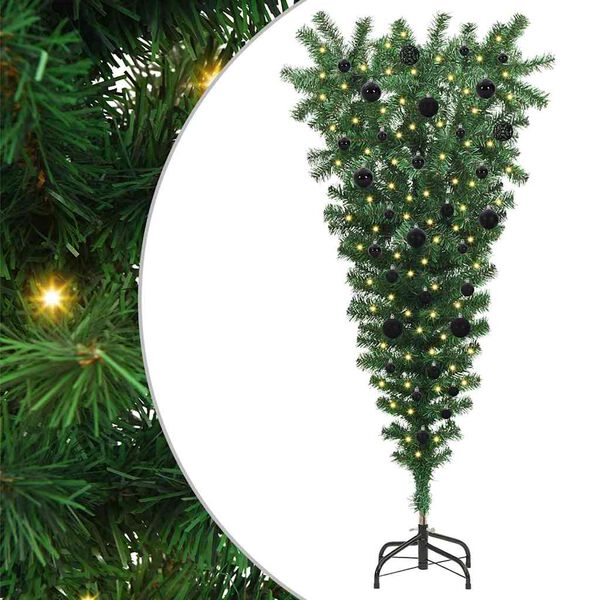 vidaXL Albero di Natale artificiale pre-illuminato rovesciato con set di palline