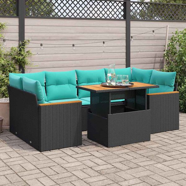 vidaXL Set Divani da Giardino con Cuscini 7pz Nero Polyrattan