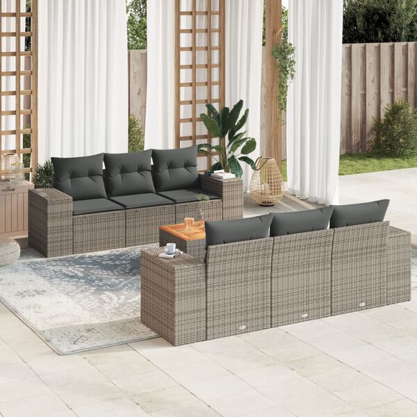 vidaXL Set Divani da Giardino 7 pz con Cuscini Grigio in Polyrattan
