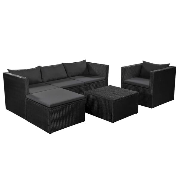vidaXL Set Divani da Giardino 4 pz in Polyrattan Nero e Grigio