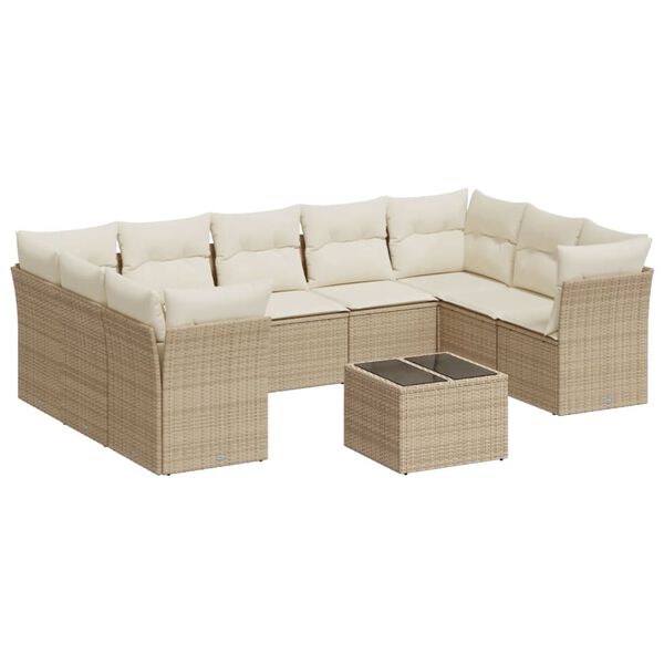 vidaXL Set Divano da Giardino 10 pz con Cuscini Beige in Polyrattan
