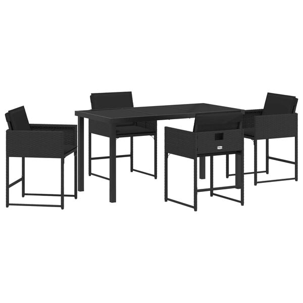 vidaXL Set da Pranzo per Giardino con cuscino 5 pcs Nero polyrattan