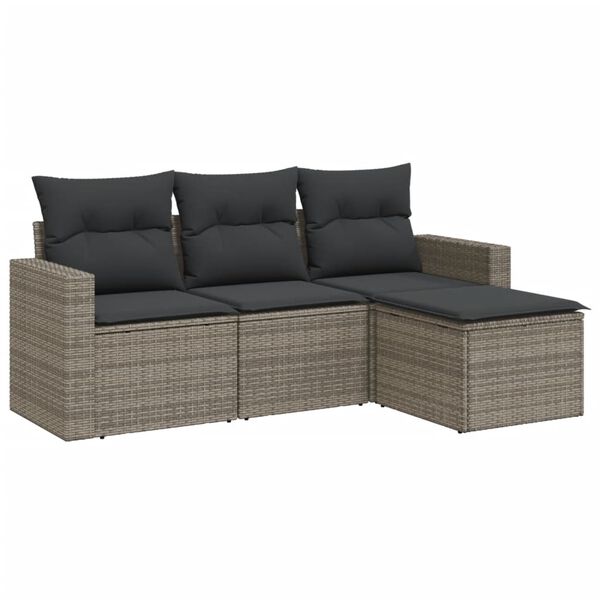 vidaXL Set Divani da Giardino 4 pz con Cuscini in Polyrattan Grigio