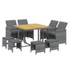 vidaXL Set Pranzo da Giardino 9 pz con Cuscini in Polyrattan Grigio