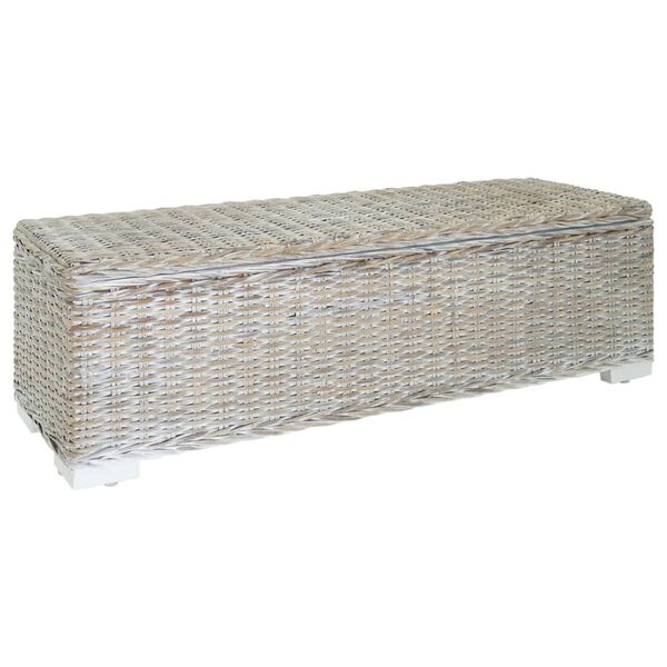 vidaXL Portaoggetti Bianco 110cm Rattan Kubu Naturale e Massello Mogano