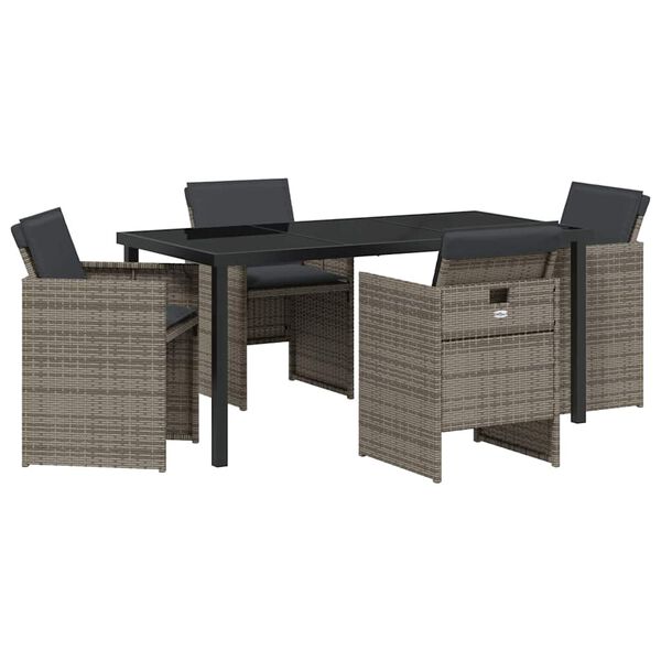 vidaXL Set da Pranzo per Giardino 5 pcs Grigio polyrattan