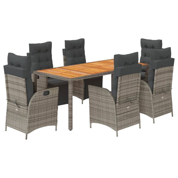 vidaXL Set da Pranzo da Giardino 7 pz con Cuscini in Polyrattan Grigio