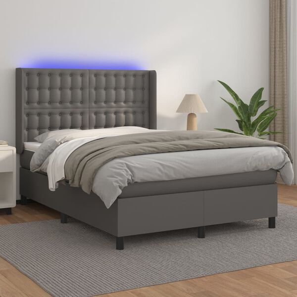 vidaXL Giroletto Molle con Materasso e LED Grigio 140x190cm Similpelle