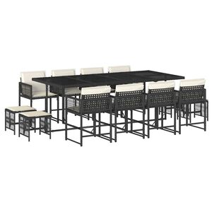 vidaXL Set da Pranzo da Giardino 13pz con Cuscini Nero in Polyrattan