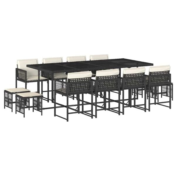 vidaXL Set da Pranzo da Giardino 13pz con Cuscini Nero in Polyrattan