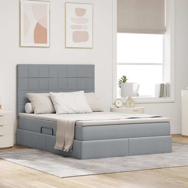 vidaXL Letto con contenitore e materasso Grigio chiaro 140 x 200 cm