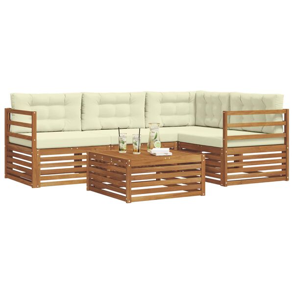 vidaXL Set di divani da esterno con cuscino 5 pcs Naturale e Crema