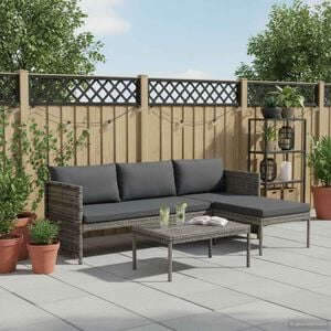 vidaXL Set Divani da Giardino 3 pz con Cuscini in Polyrattan Grigio