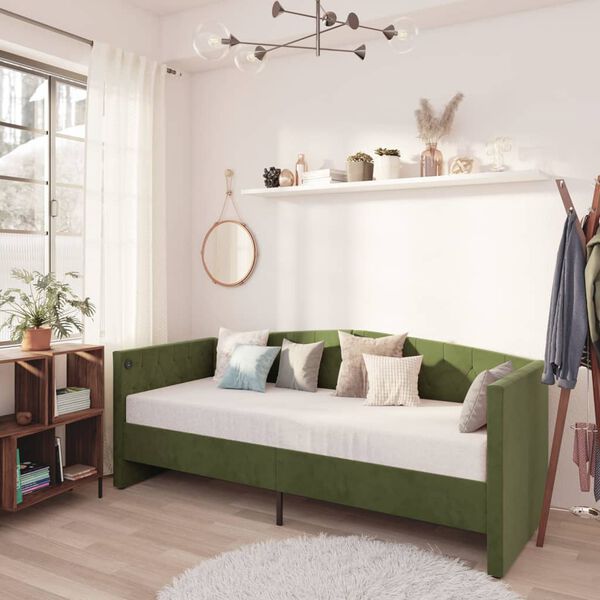 vidaXL Dormeuse con Presa USB Verde Scuro in Velluto 90x200 cm
