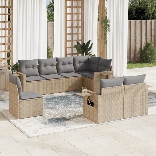 vidaXL Set Divano da Giardino 8 pz con Cuscini Beige in Polyrattan