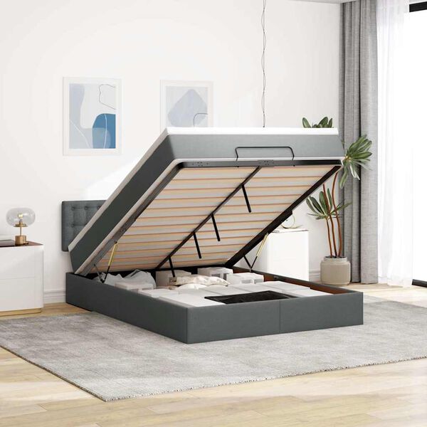 vidaXL Pouf Letto con Materasso Grigio Scuro 140x200 cm in Tessuto