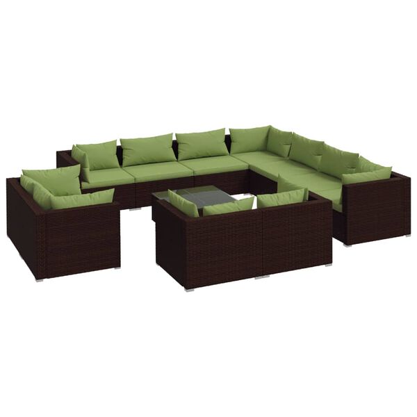 vidaXL Set Divani da Giardino 12 pz con Cuscini in Polyrattan Marrone