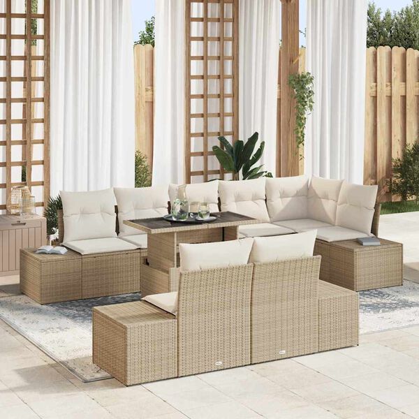 vidaXL Set Divano da Giardino 9 pcs Beige Poly Rattan