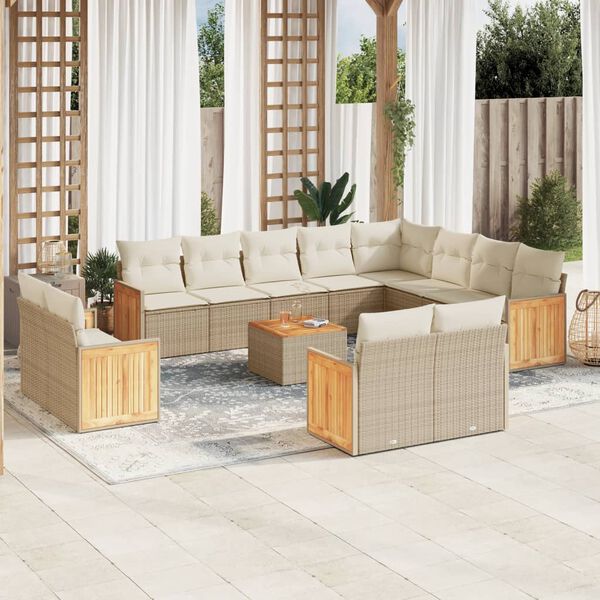 vidaXL Set Divano da Giardino 13 pz con Cuscini Beige in Polyrattan