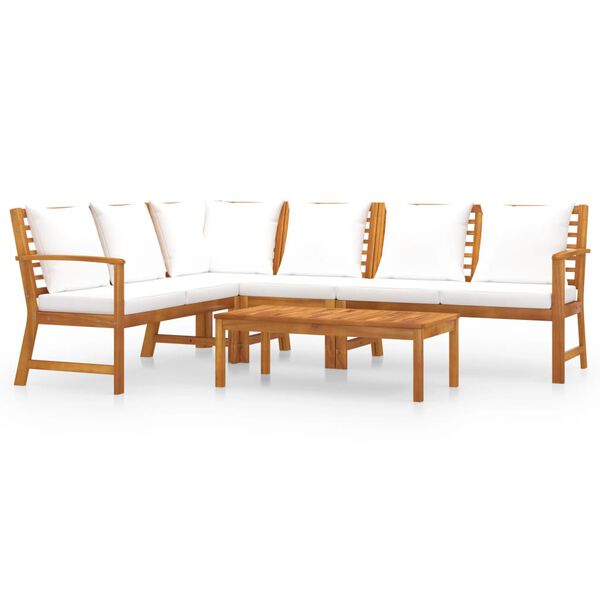 vidaXL Set Divani da Giardino 5 pz con Cuscini Crema in Legno Acacia