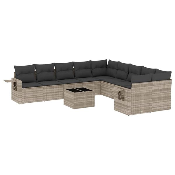 vidaXL Set Divani da Giardino 11 pz con Cuscini in Polyrattan Grigio