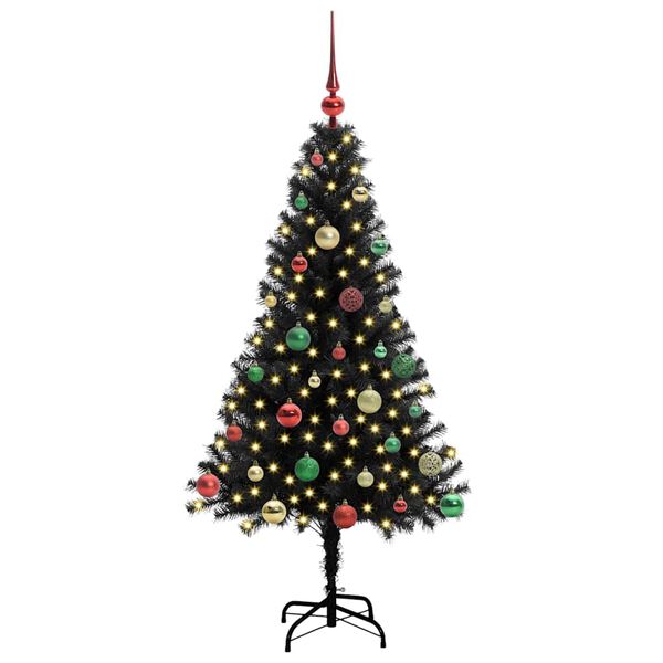 vidaXL Albero di Natale con 150 LED con supporto Nero 150 cm PVC