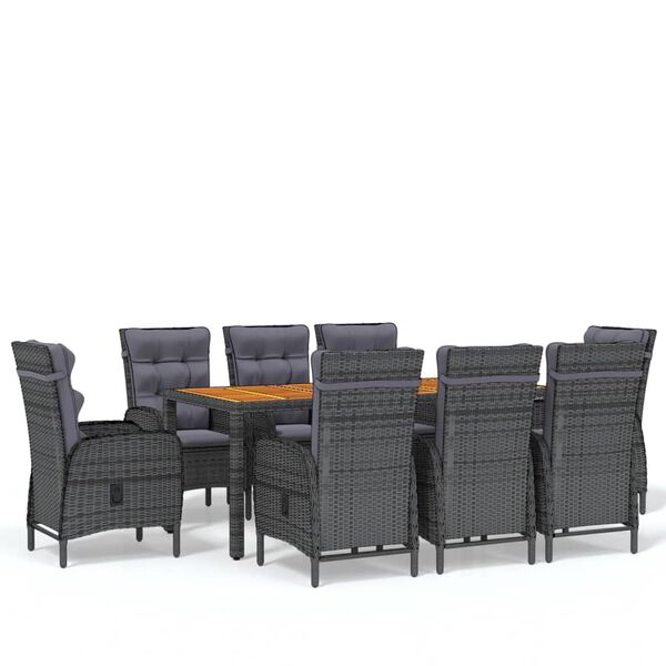 vidaXL Set Mobili da Pranzo per Giardino 9 pz in Polyrattan Grigio