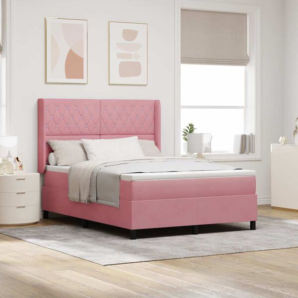 vidaXL Letto a molle con materasso Rosa 140 x 200 cm Velluto