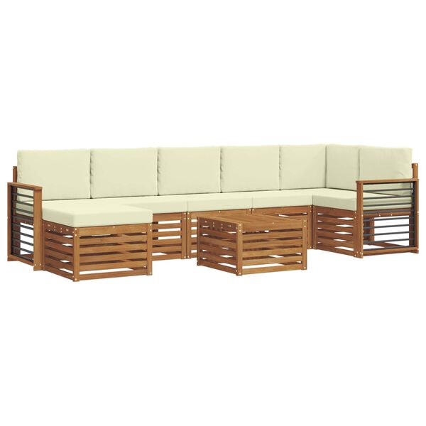 vidaXL Set divani 8 pcs Naturale e Crema Legno di Acacia Massello