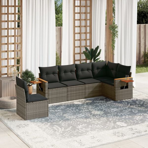 vidaXL Set Divano da Giardino 6 pz con Cuscini Grigio in Polyrattan