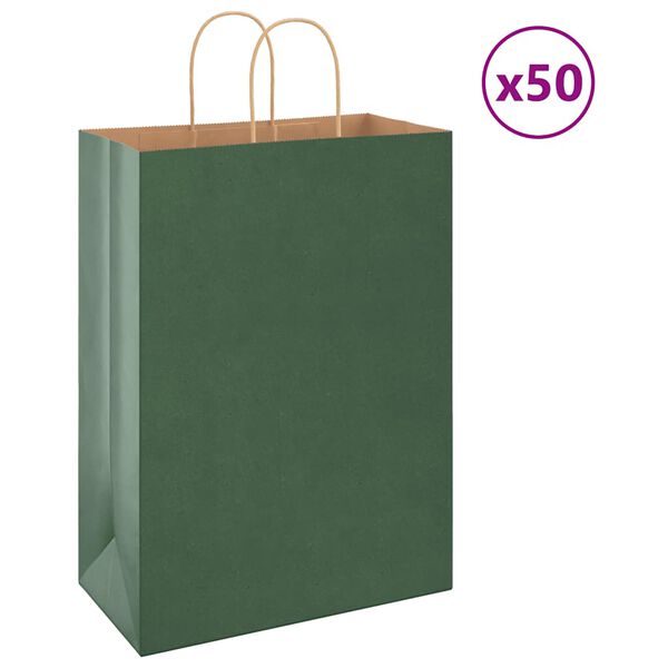 vidaXL Sacchetti di Carta 50 pz con Manici Verdi 32x17x44 cm