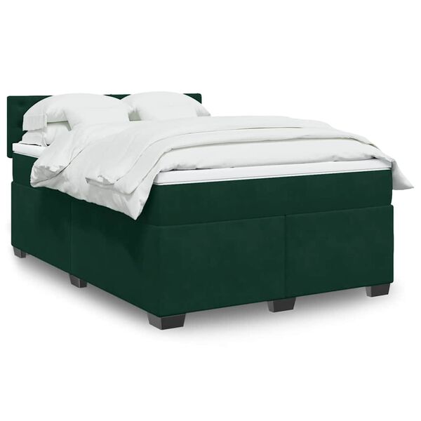 vidaXL Giroletto a Molle con Materasso Verde Scuro 140x190 cm Velluto