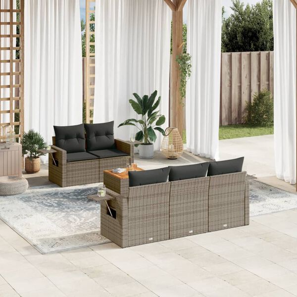 vidaXL Set Divano da Giardino 6 pz con Cuscini Grigio in Polyrattan