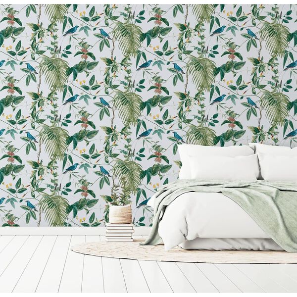 DUTCH WALLCOVERINGS Carta Parati Exotic Garden Blu e Verde
