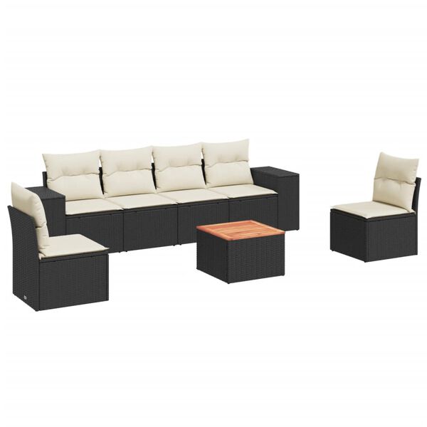 vidaXL Set Divani da Giardino con Cuscini 7pz Nero Polyrattan