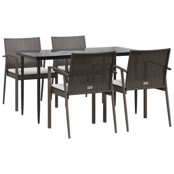 vidaXL Set Pranzo da Giardino 5pz con Cuscini in Polyrattan e Acciaio