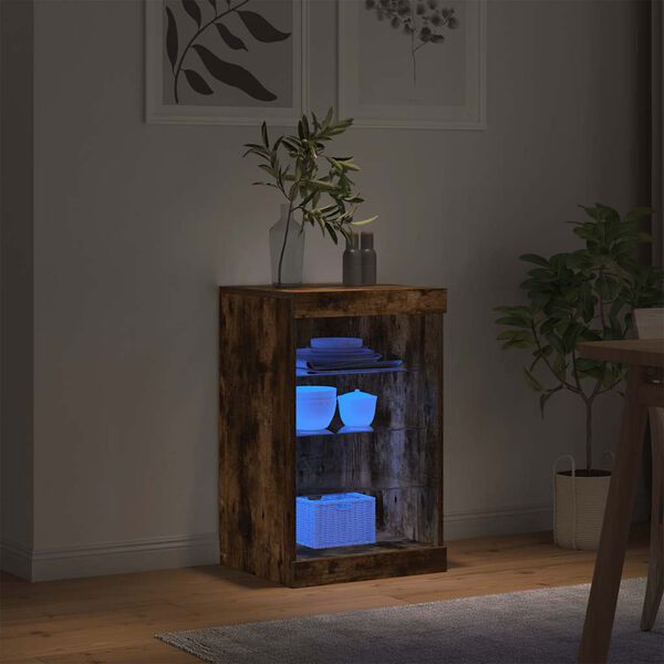 vidaXL Credenza con Luci LED Rovere Fumo 41x37x67 cm