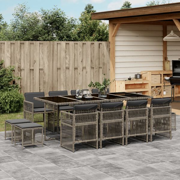 vidaXL Set da Pranzo da Giardino 13pz con Cuscini Grigio in Polyrattan