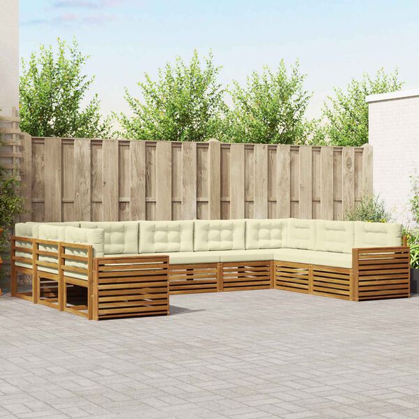 vidaXL Set divani 9 pcs Naturale e Crema Legno di Acacia Massello